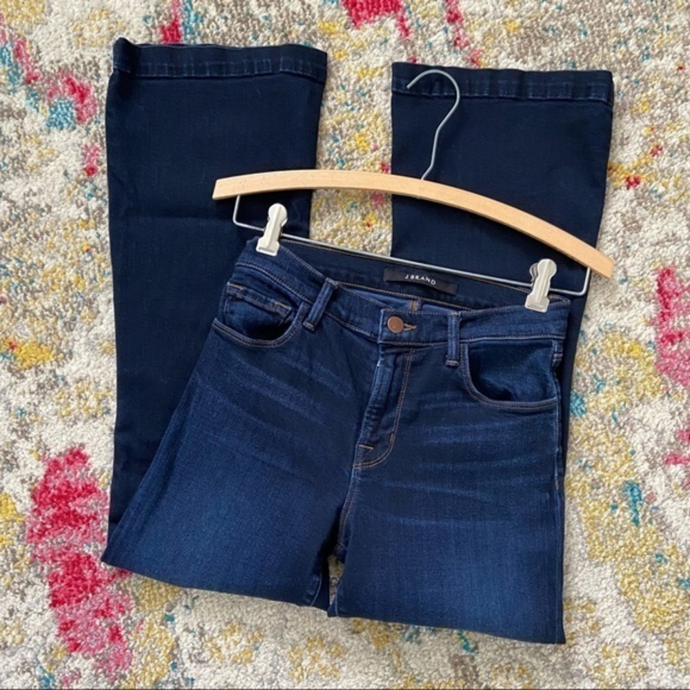 J Brand wide straight fit leg crop dark wash embrace stretch mid rise 25